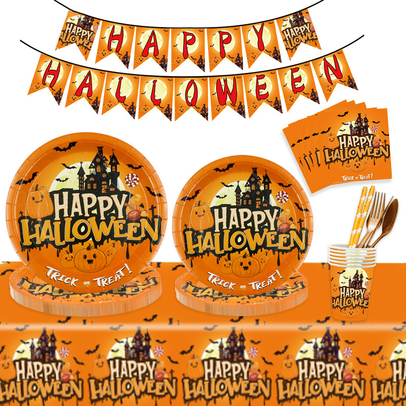 10 Gast Halloween Einweg geschirr Karton Kürbis Hexe Papp teller Tasse für Happy Halloween Home Party Dekoration liefert