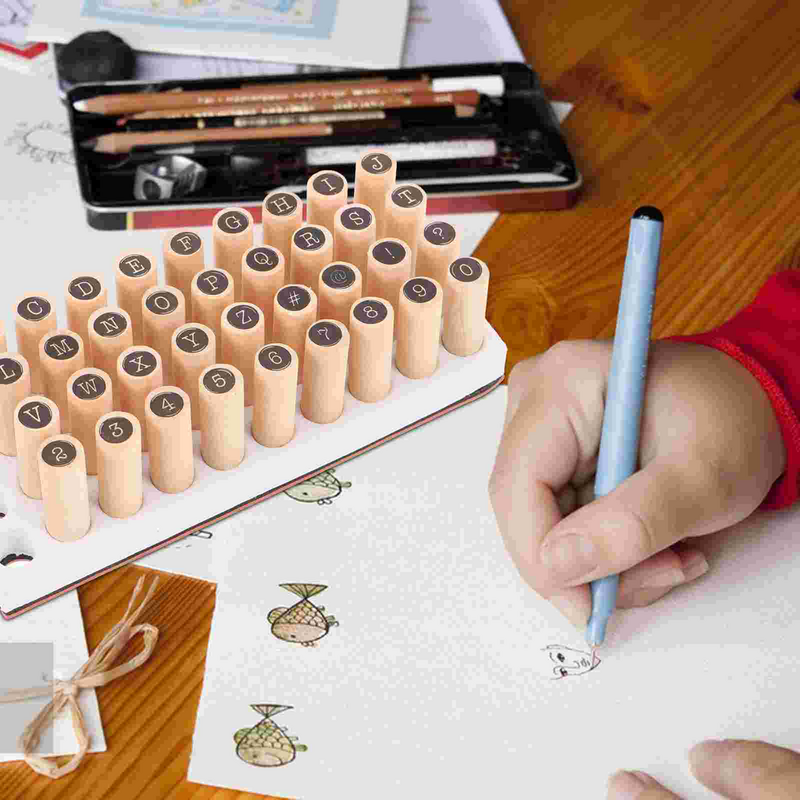 40 Pcs Letter Cylinder Seal Tool DIY Planner Stamp Craft Stamps Scrapbook Number Notebook Wooden Diary Alphabet