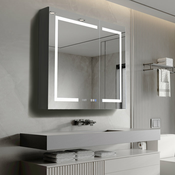 Современный зеркальный шкаф для ванной комнаты из нержавеющей стали настенный шкаф для лекарств с умным зеркалом и экологически чистыми характеристиками