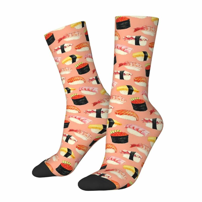 Motif Sushi Nigiri-chaussettes pour adultes roses, chaussettes unisexes, chaussettes pour hommes et femmes