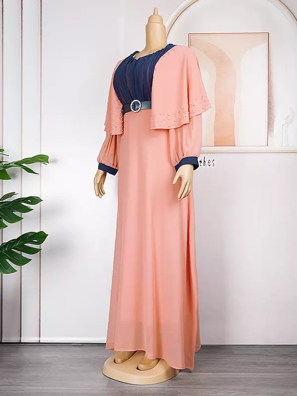 فستان نسائي إسلامي طويل 2023 فستان نسائي أفريقي مقاس كبير لون شيفون مرقع S9716