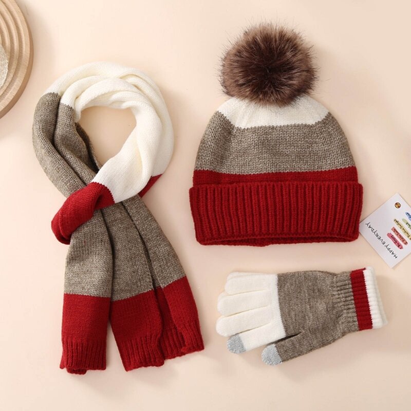 Conjunto infantil de inverno com forro de lã, luvas e cachecol de tricô para extracalor