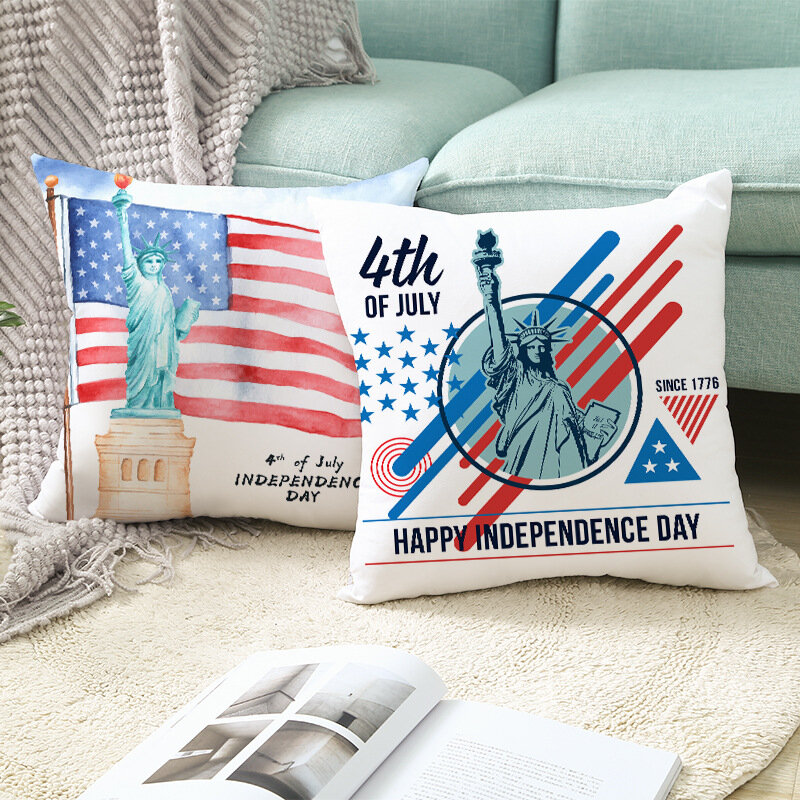 New Independence Day Digital Printing Star Stripe Flag Linen Cushion Car Cushion Cover Home Decoration Cushion Cover