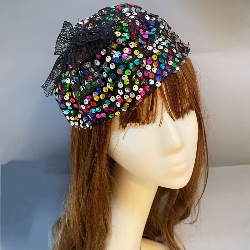 Y166 formato chapéu com fio lantejoulas e capa antiderrapante para cabelo branco para mulheres