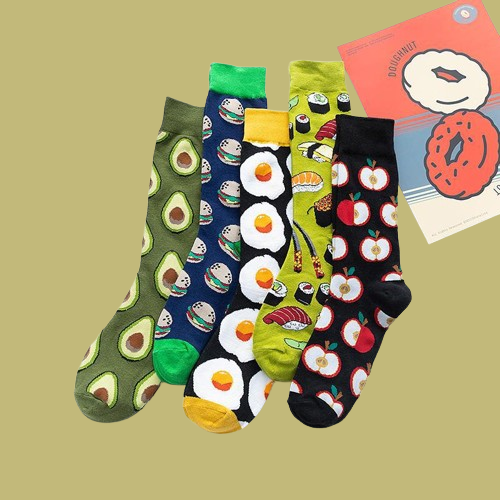 Calcetines de tubo medio con patrón de frutas para mujer, medias deportivas versátiles de algodón, informales, alta calidad, 5 pares