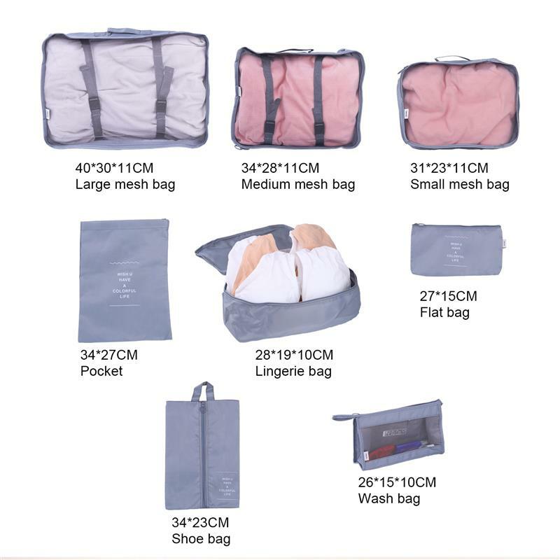 Conjunto de bolsas organizadoras de viaje, conjunto de maleta de almacenamiento, organizador de equipaje portátil, bolsa de zapatos, 8/6/1 piezas