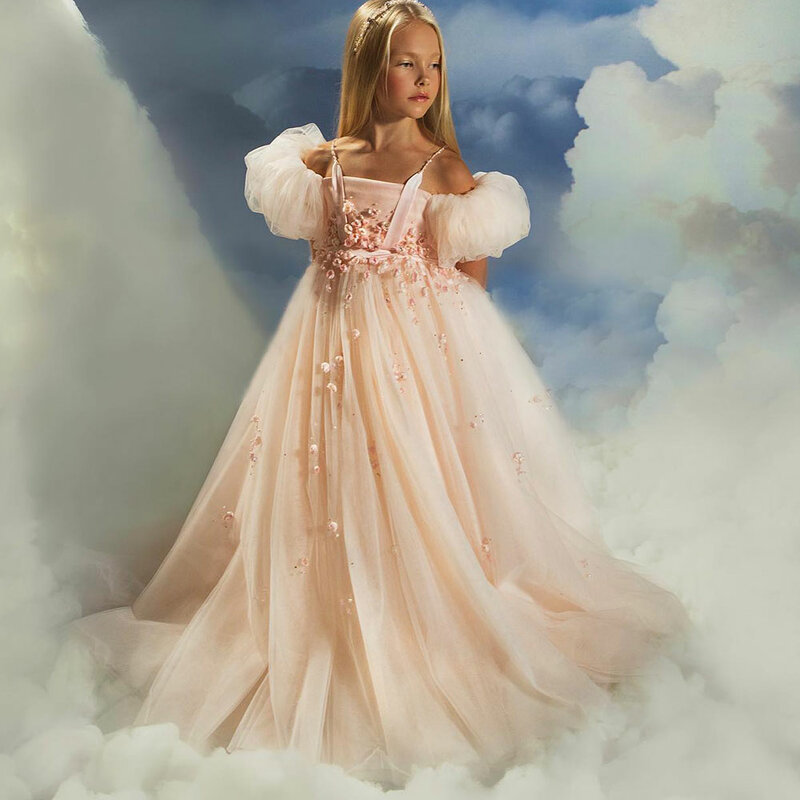 Chloe Wish-vestido de lujo para niña árabe, traje con flores 3D, perlas de corano, Dubái, boda, cumpleaños, primera comunión, fiesta de graduación, 2024, J313