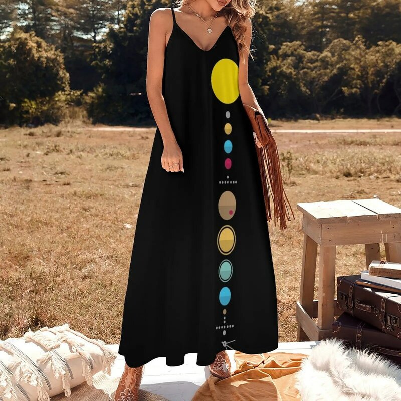 فستان سهرة بدون أكمام مع نظام شمسي للنساء