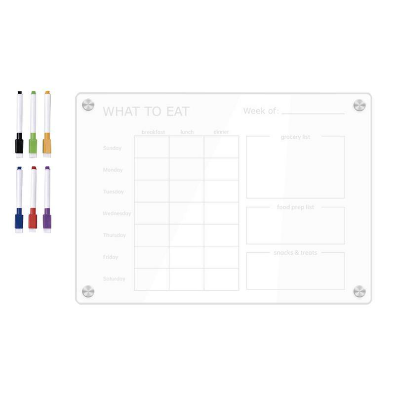 Meal Calendar For Fridge Clear Acrylic Weekly Meal Planner 6 Pens Erasable Fridge Notepad With Magnet Grocery List Pads For
