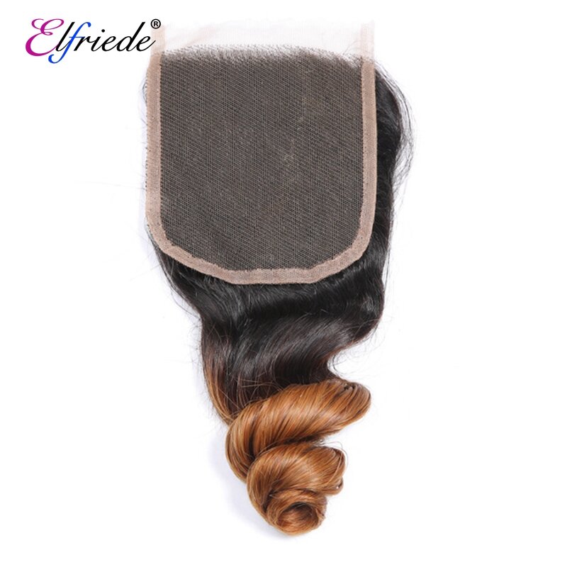 Elfriede T1B/30 Loose Wave Ombre Color Hair Bundles with Closure Brazilian Remy Human Hair Wefts 3 Bundles with Lace Closure 4x4