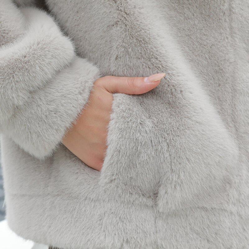 Mantel bulu palsu wanita, mantel baru di musim dingin bulu palsu wanita 2024