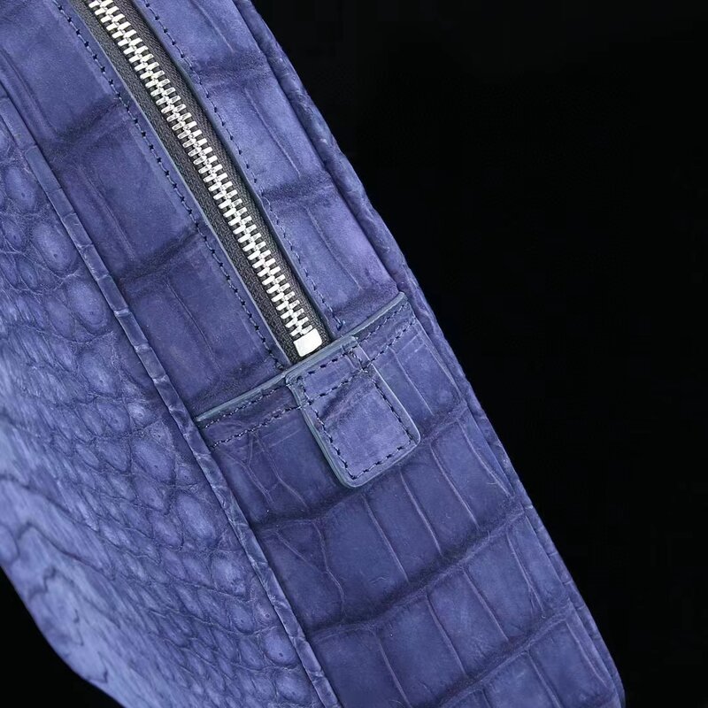 Yingshang-Bolso de mano de piel de cocodrilo para hombre, maletín de piel de cocodrilo esmerilada, piel de nobuk, color azul