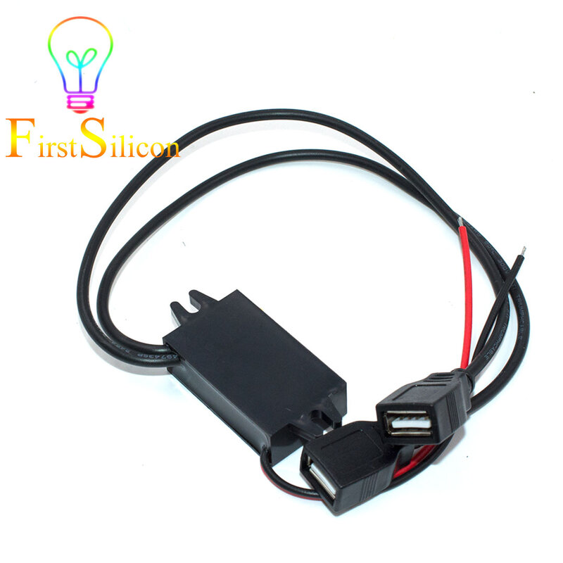 FirstSilicon 듀얼 USB DC-DC 스텝 다운 라인 벅 자동차 전원 컨버터/레귤레이터 충전, 휴대폰 LED 와이파이 라우터, 12V ~ 5V 3A