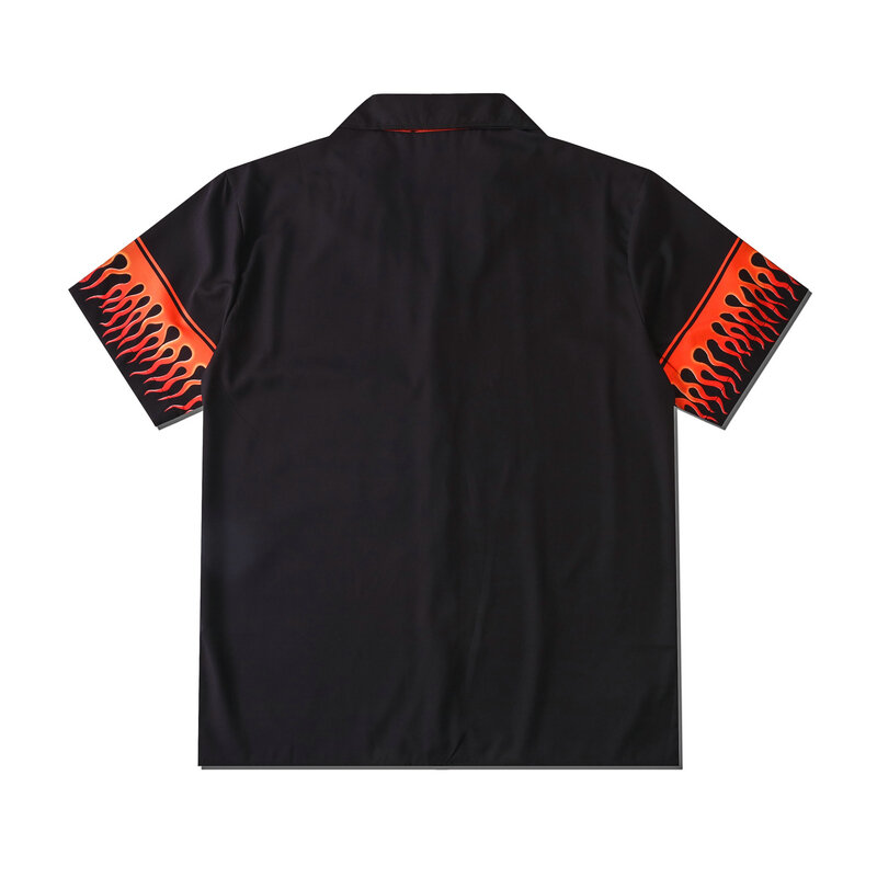 Summer New Men Short Sleeve Shirt Mens Casual Black Flame Printed Loose Beach Shirts Man Oversized Tops Camisa Hawaiana Hombre