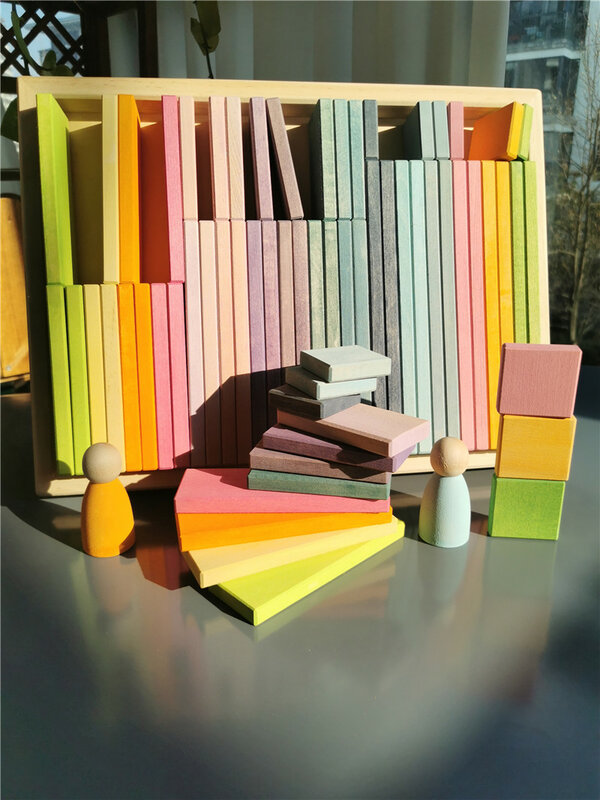 Große Regenbogen Holz Gebäude Lamellen Konstruieren Würfel Blöcke Pastell Stapeln Holz Spielzeug für Kinder Early Learning