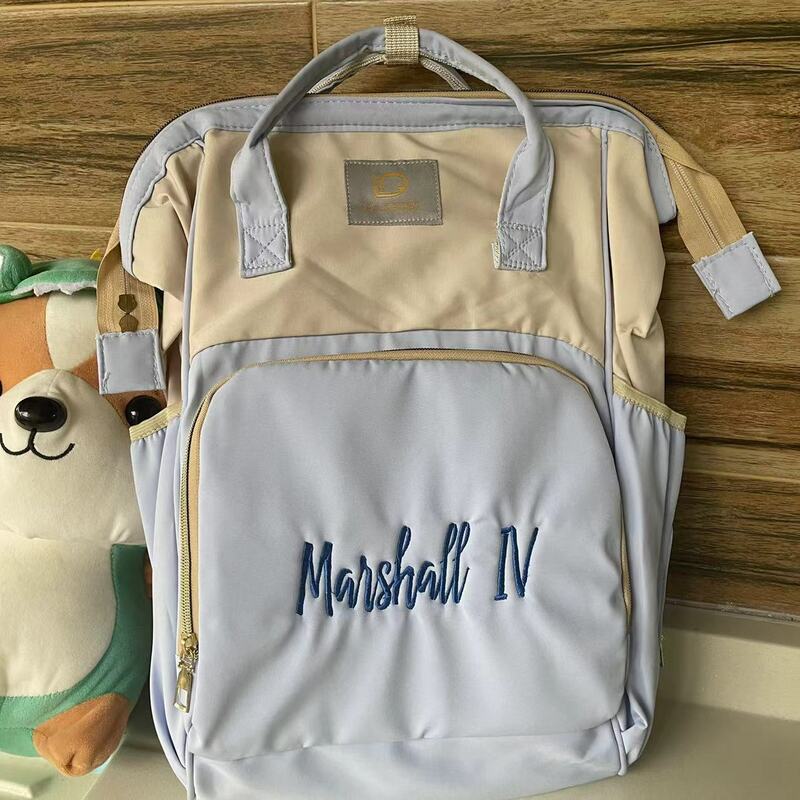Персонализированная вместительная однотонная сумка для мам и малышей с вышивкой имени, многофункциональная дорожная сумка для мамы