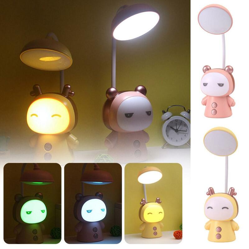 Cute Cartoon Doll Nigh Light USB Recharge Creative 2color Led Practical Child Table Desk Study Lamp Lamp Learning Protectio P1O0