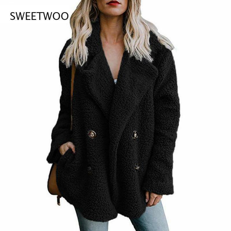 Pluszowy płaszcz kurtki damskie ze sztucznego futra z długim rękawem puszyste kurtki futrzane zimowa ciepła kurtka damska ponadgabarytowych kobiet dorywczo płaszcz zimowy 2022