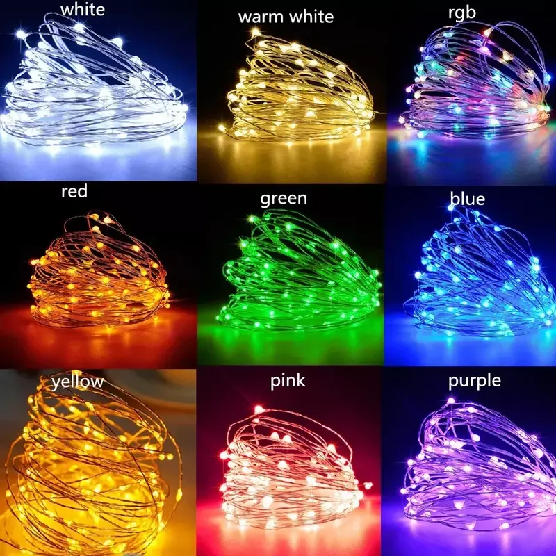Mini Cadena de luces LED de hadas, lámpara de noche con cable de cobre, USB, impermeable, para boda, Navidad, fiesta, 5/10/20M