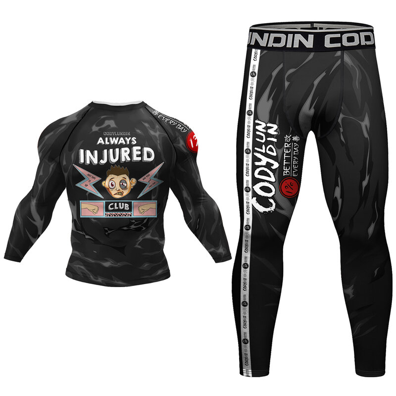 2 in 1 Compression Sports Sets No Gi T-shirts With Tigts Leggings Custom Sublimation MMA Bjj Rashguard Grappling Gym Suits