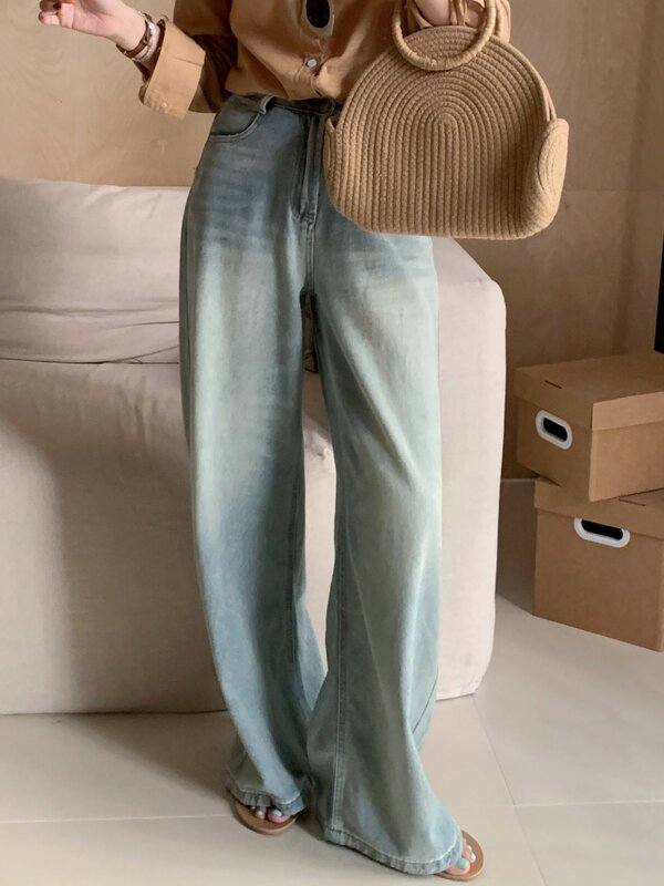 ZHISILAO Classic Blue Wide Leg Jeans Women Baggy Boyfriend Full Length Denim Pants Streetwear Summer 2024