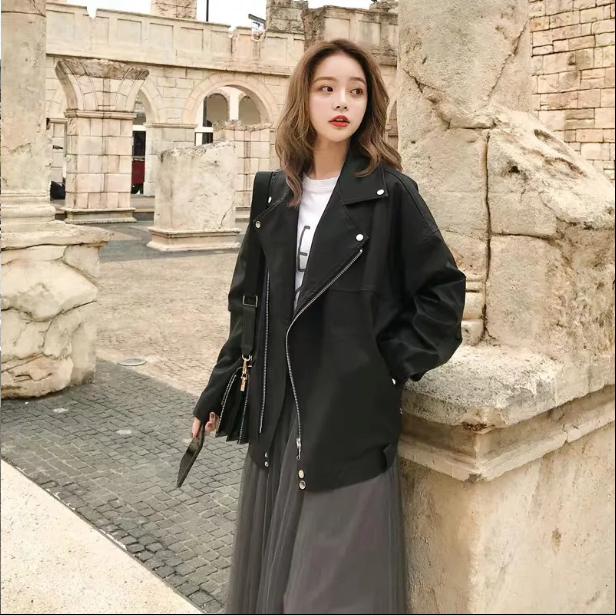Jacket Faux Leather Women Casual PU Loose Motorcycle Jackets Female Streetwear Oversized Coat Korean Chic Winter Thick Quality