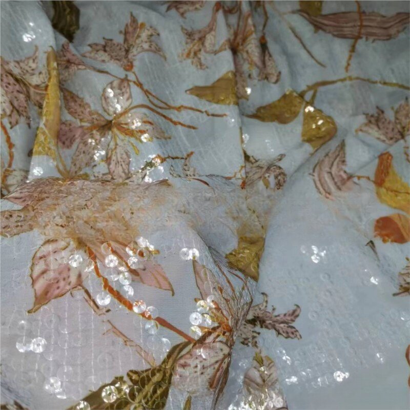 Прозрачная шифоновая ткань с блестками, модное платье с вышивкой «сделай сам», материал для шитья ручной работы