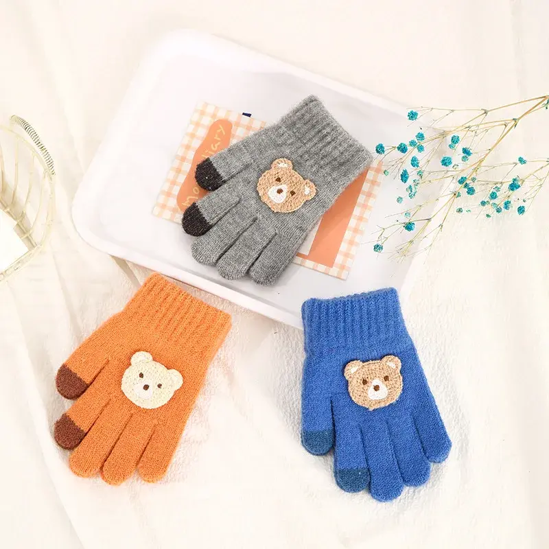 Cartoon Bear Baby Mittens Autumn Winter Warm Kids Baby Girl Gloves Knitted Children Toddler Thick Teething Mitten Handschoen