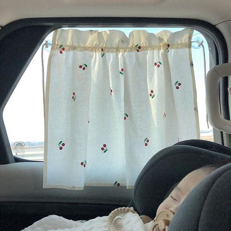 Ins نمط Kawaii الطفل سيارة الستار المطرزة الأطفال الشمس حماية ظلة نافذة الستار الأشعة فوق البنفسجية حماية للطفل