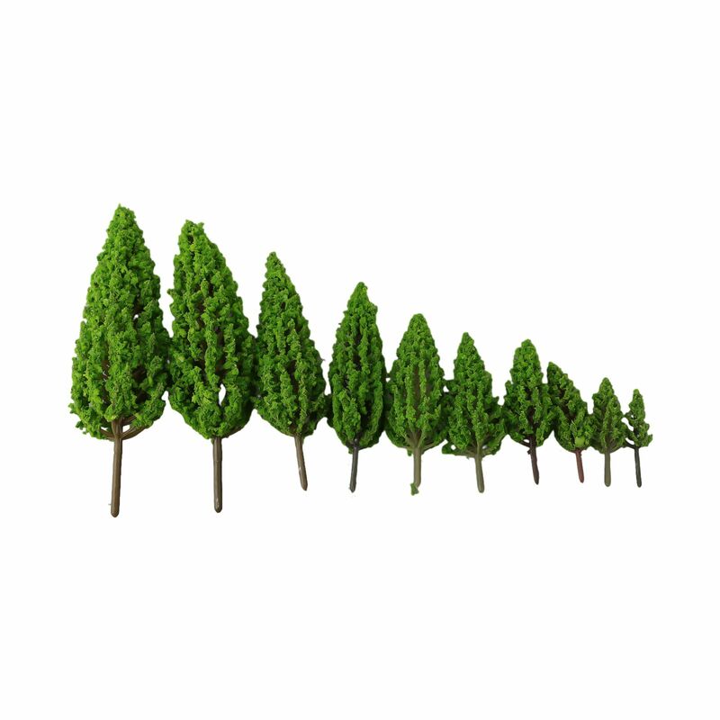 Árboles modelo de pino de 10 piezas para tren, ferrocarril, Diorama, Wargame, parque, paisaje de paisaje H = 4,8-16CM, decoración de jardín doméstico de plástico