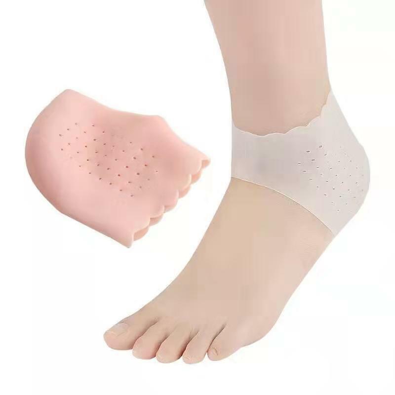 1pair Silicone Feet Care Socks Anti-Cracking Moisturizing Gel Heel Thin Socks Lace Heel Cover with Hole Foot Skin Care Protector