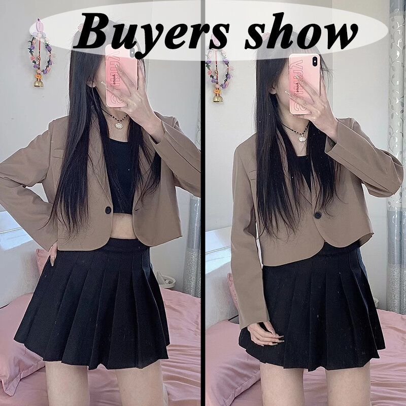 Lucyever koreanische kurz geschnittene Blazer Frauen einfarbig einfache Ein-Knopf-Outwear Teenager All-Match-Langarm Büro Anzug Jacke