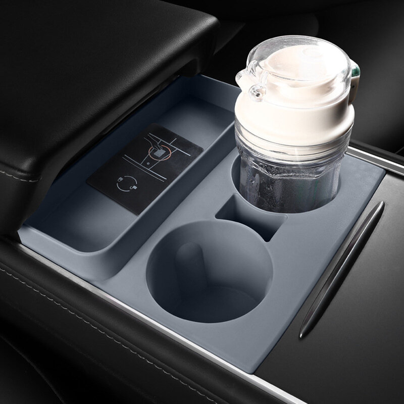 Kotak penyimpan cangkir silikon, untuk Tesla untuk Model 3 / Y kontrol pusat Stopper pemegang cangkir silikon bagian pengganti Interior mobil