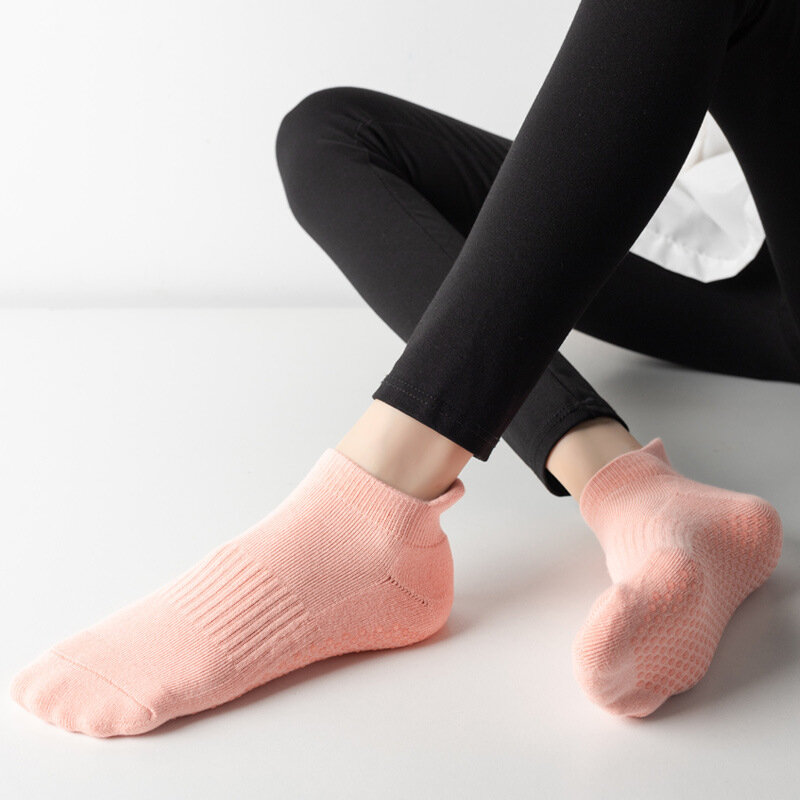 Women Yoga Socks Fitness Pilates Barre Gym Sports Dance Anti Slip Grip Silicone Towel Bottom Breathable Cotton Socks