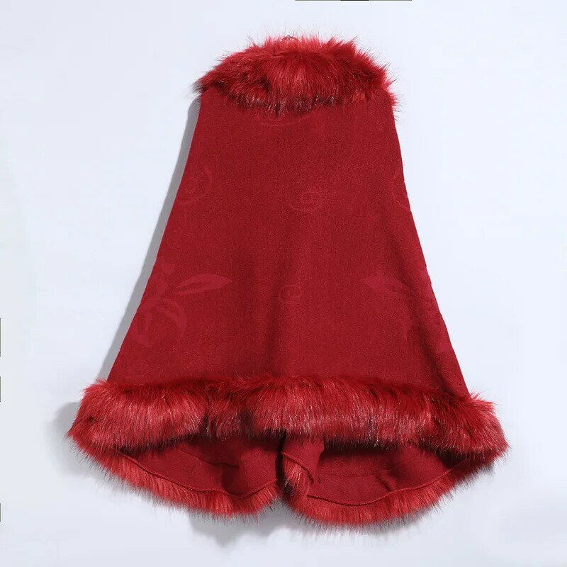 2023 Winter New Women Imitation Fox Fur Collar Fur Shawl Female Oversized Knit Coat Fashion Solid Color Cape Casual Warm Outwear