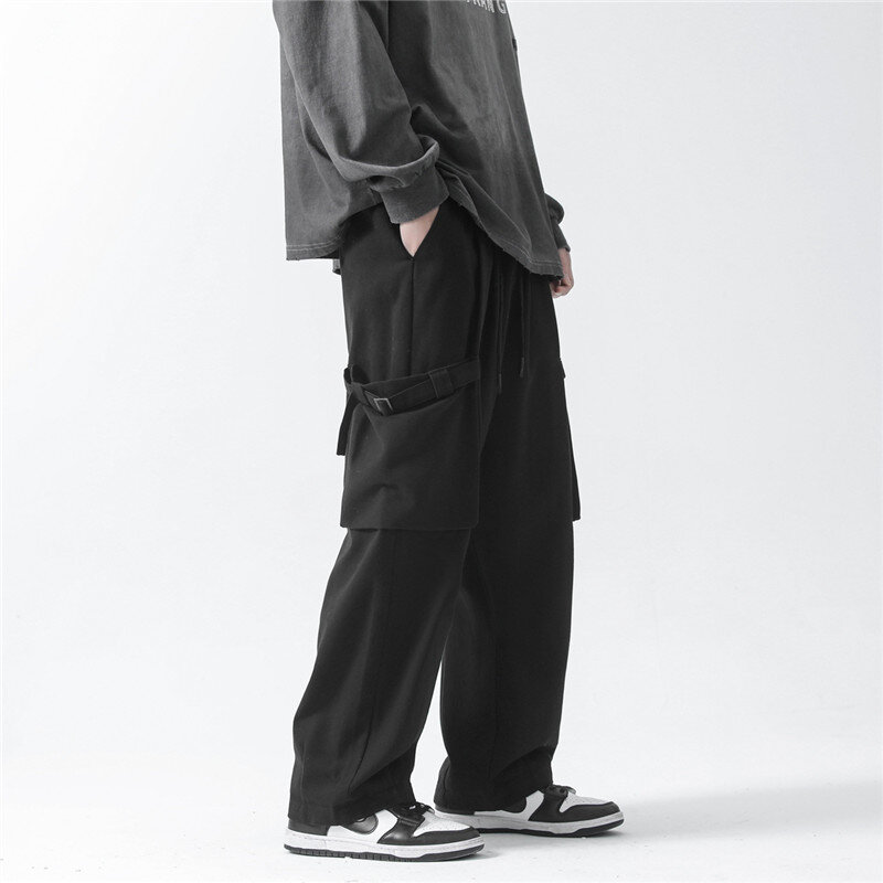 Nowe spodnie OverSize szerokie nogawki Mop wiosna spodnie na lato męskie styl Hong Kong kieszeń spodnie robocze proste nogi luźne spodnie typu Casual