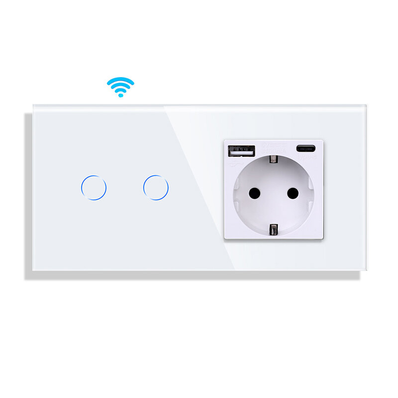 DAJIMEI inteligentne WiFi przełącznik dotykowy z rodzaj USB C gniazdo Panel ze szkła kryształowego Tuya przełączniki czujnika z gniazdem dla inteligentnego domu