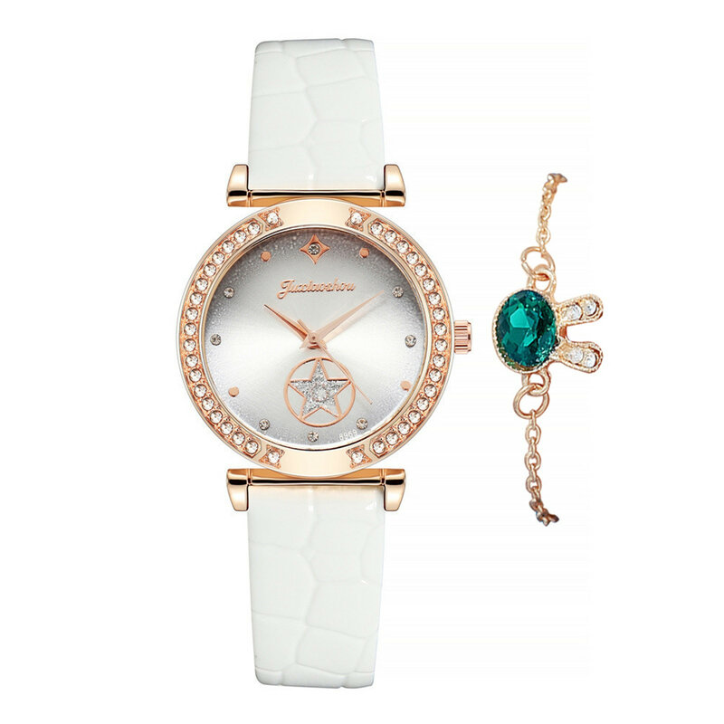 Jam tangan kuarsa untuk wanita, arloji Set gelang halus sabuk kuarsa, jam tangan bisnis wanita