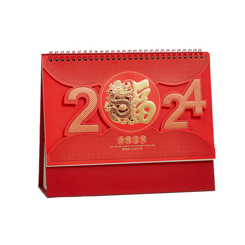 Calendário de Mesa Simples do Ano Dragão Chinês, Mini Desktop Paper, Programador Diário, Planejador de Mesa, Presente de Ano Novo, 2024