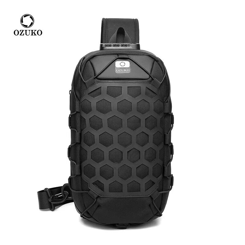 OZUKO-Bolso cruzado antirrobo de pecho impermeable para hombre, bolsón con carga USB resistente al agua, tipo mensajero, mochila de hombro y pecho, morral de viaje pequeño
