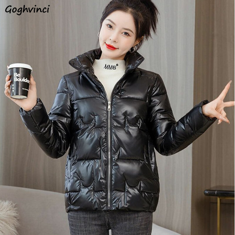 Colletto alla coreana parka donna solido moda coreana Casual tutto-fiammifero semplice Chic frangivento addensare caldo Ins cappotti invernali a prova di freddo