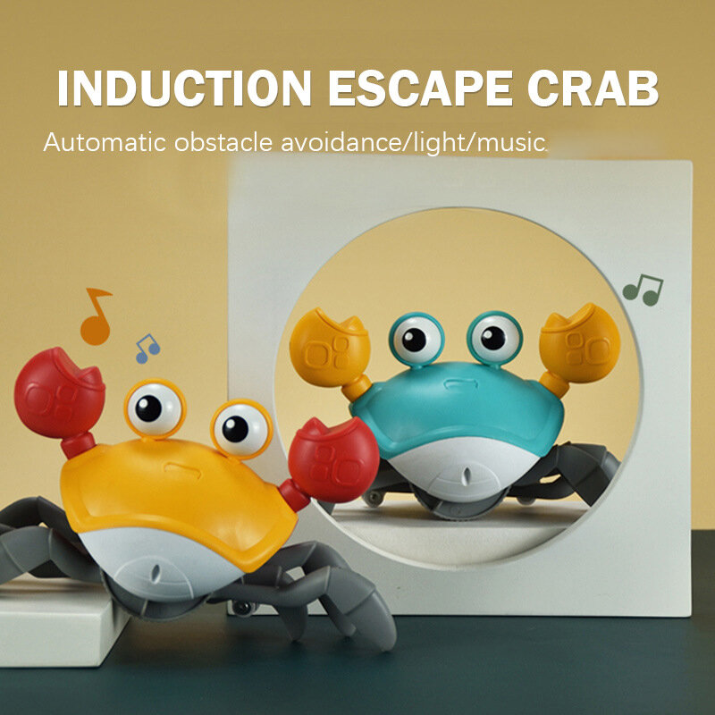 Mainan bayi merangkak kepiting hadiah mainan waktu perut bayi mainan musik interaktif dengan otomatis menghindari hambatan mainan bergerak menyenangkan