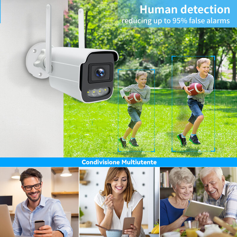 Vigilância ao ar livre Câmera IP, Home Security Proteção CCTV, WiFi Camara, Color Night Vision, 4MP