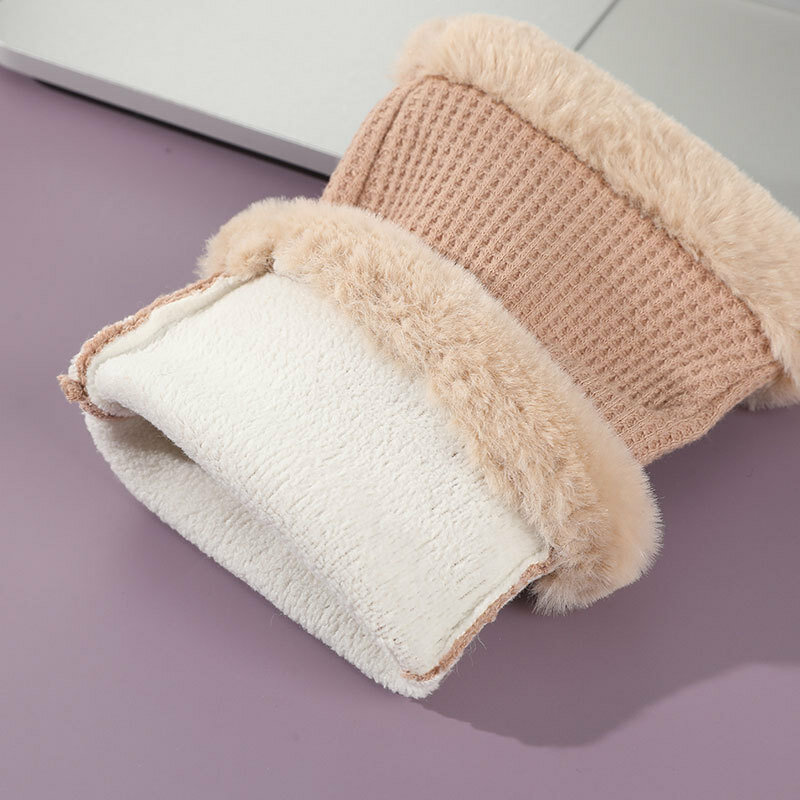 Женские зимние сохраняющие тепло эластичные плюшевые перчатки на запястье с полупальцами милые модные мягкие Утепленные перчатки для вождения