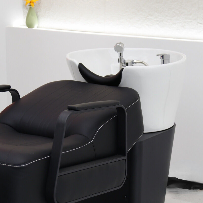 Ceramic deep basin semi lying flushing bed for hair salons