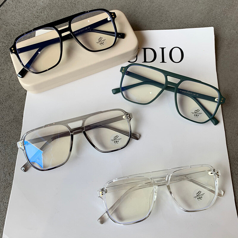 Tak & EI modne kwadratowe podwójne mosty TR90 damskie okulary oprawki przezroczyste okulary antyblu-Ray Retro męskie oprawki optyczne gogle komputerowe