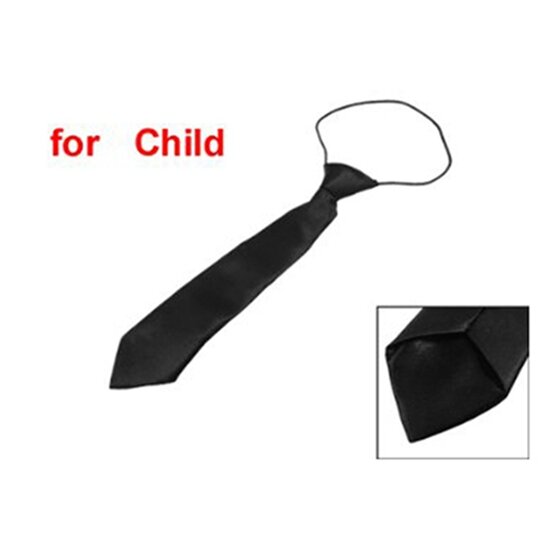 Dasi leher ramping elastis poliester hitam polos untuk anak