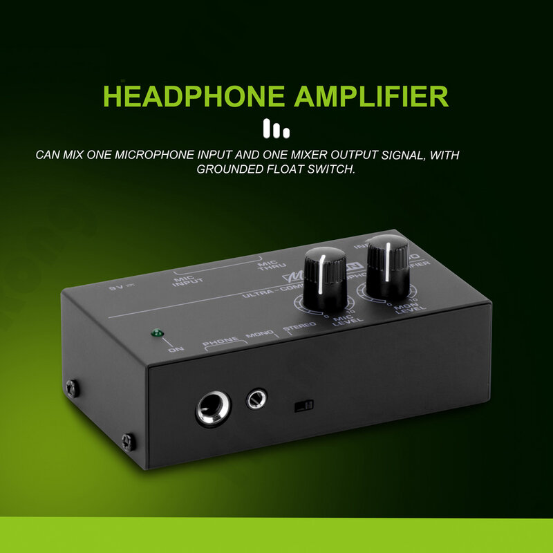 MA400-Mezclador de salidas de auriculares, miniamplificador de Audio Mono con fuente de alimentación de 12V, 6,35mm y 3,5mm