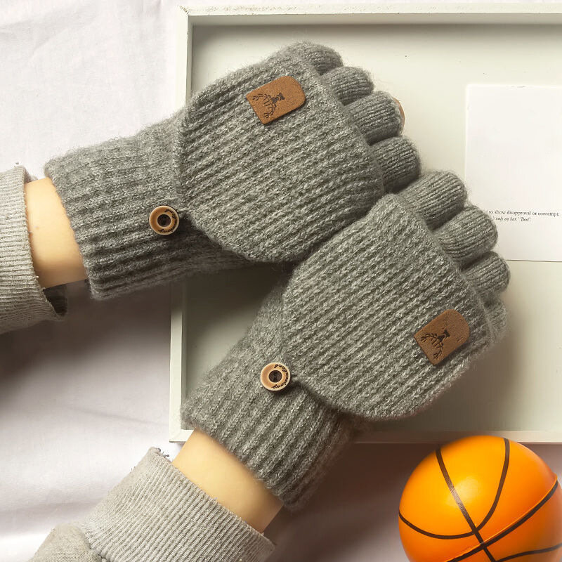 Вязаные перчатки без пальцев, зимние плотные теплые перчатки для сенсорных экранов для мужчин и женщин, теплые студенческие перчатки с открытыми пальцами