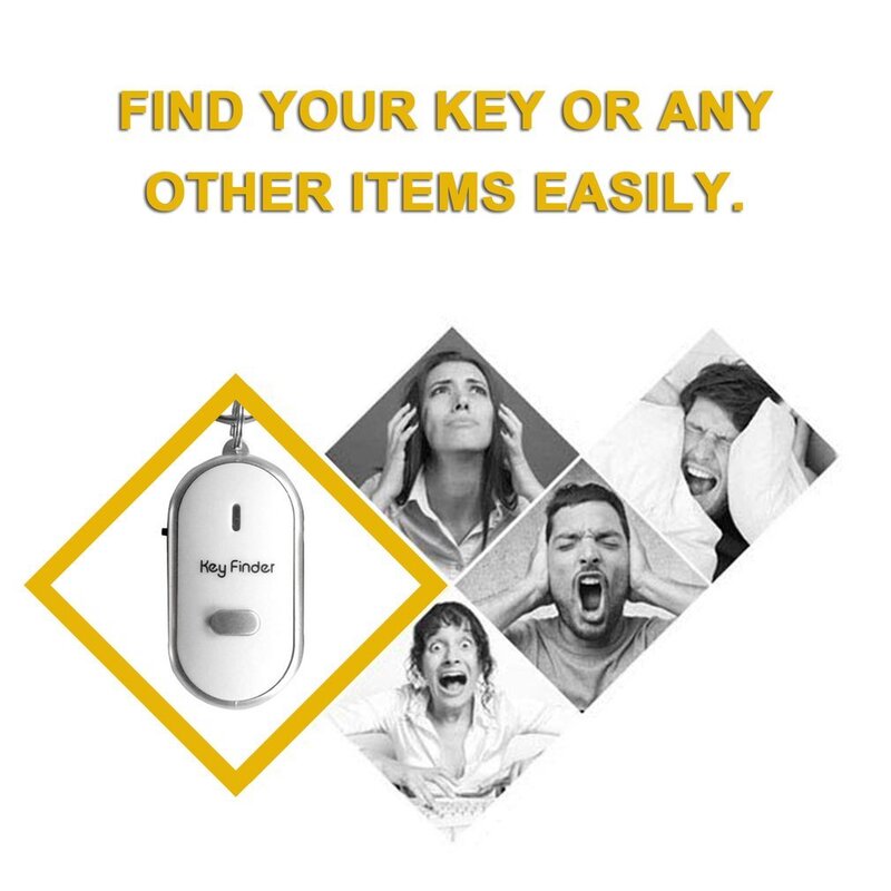 Sifflet LED Key Finder avec porte-clés, alarme de contrôle du son, bip clignotant, anti-perte, localisateur, traqueur, nouveau